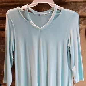New baby blue cascade asymmetrical top - Large